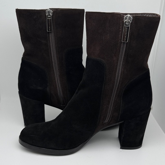 Aquatalia Suede Brown Black Ankle Block Heel Zipper Closure Bootie Size 7 - Picture 8 of 12
